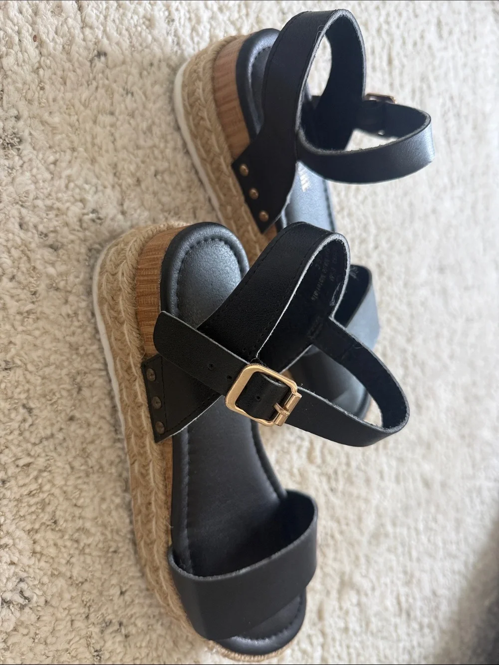 Black Platform Espadrille Sandals with Gold Buckle